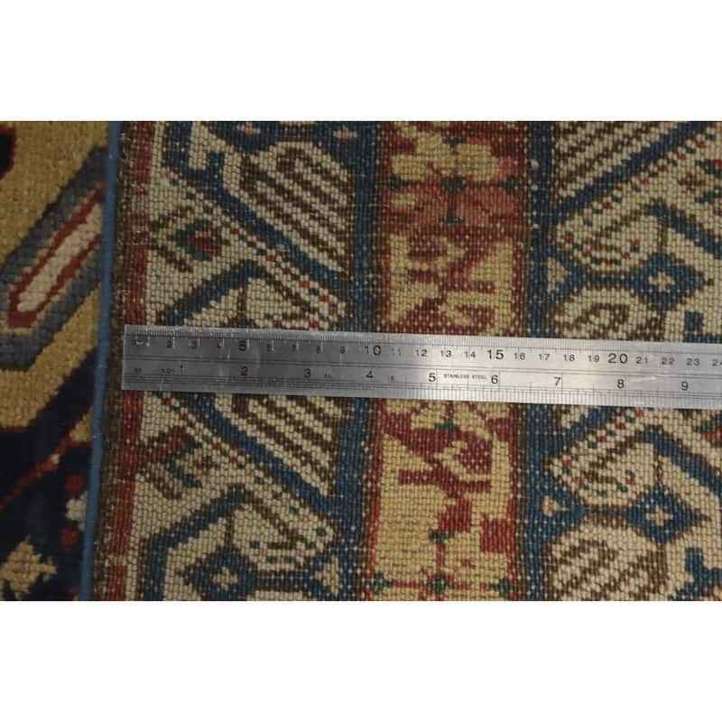 Hand Knotted Oriental 100% Wool Carpet Traditional Geometric Navy Blue & Blues Kazak Area Rug - 10' 9'' X 4' 10''