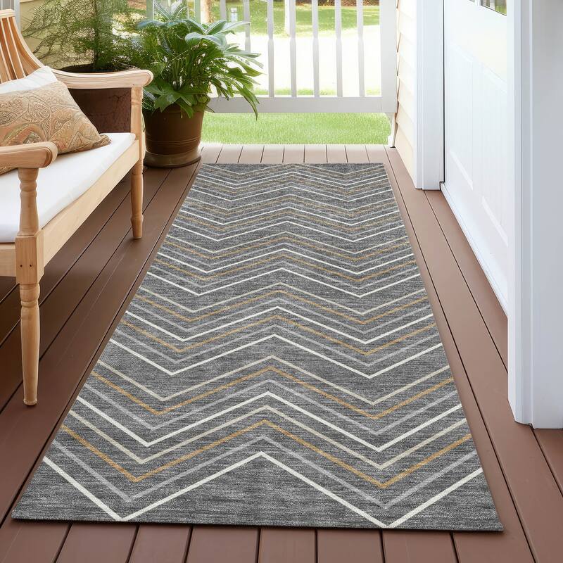 Machine Washable Indoor/ Outdoor Modern Chevron Chantille Rug - Gray - 2'3" x 7'6"