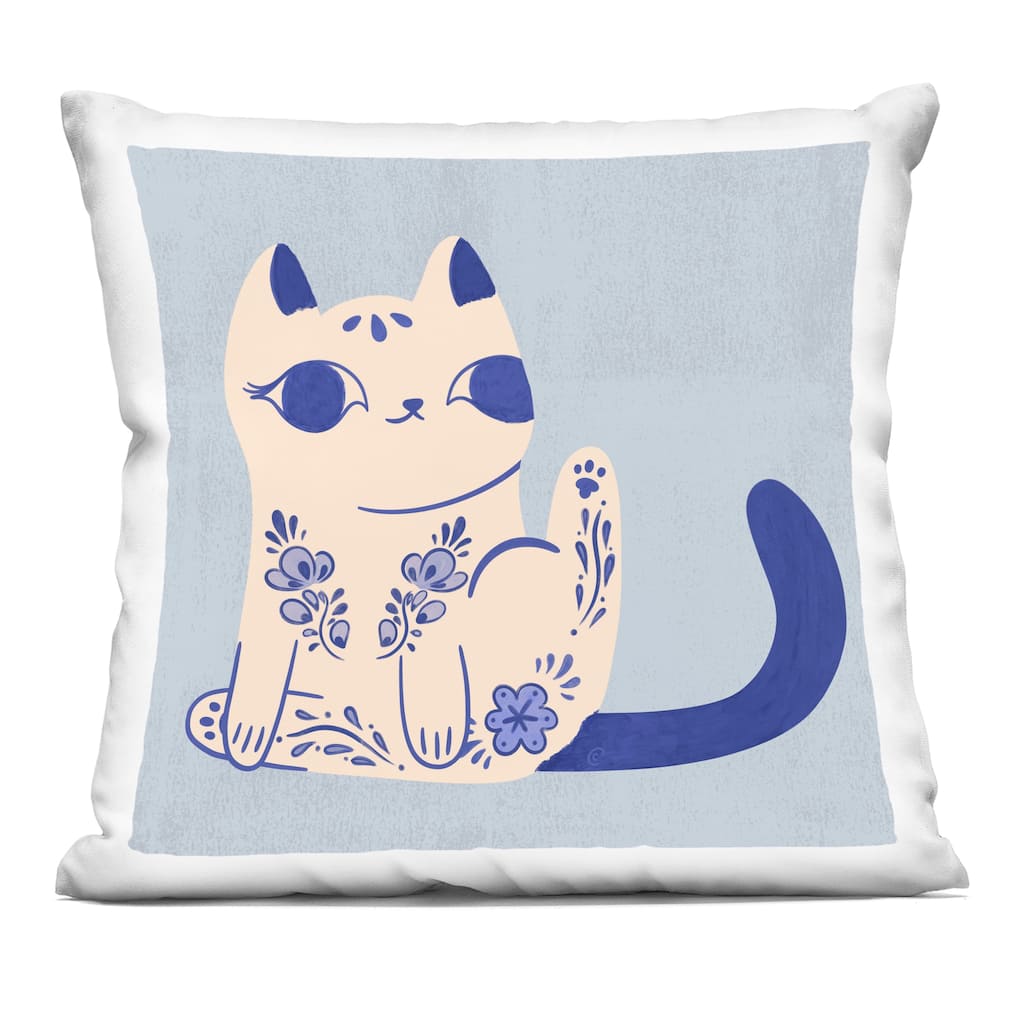 Stupell Ornate Floral Cat Decorative Printed Throw Pillow Design by Carrie Cantwell