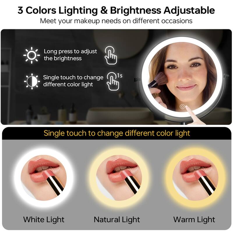 1x/10x Magnification-3 Color Lights Magnifying Mirror Touch Screen