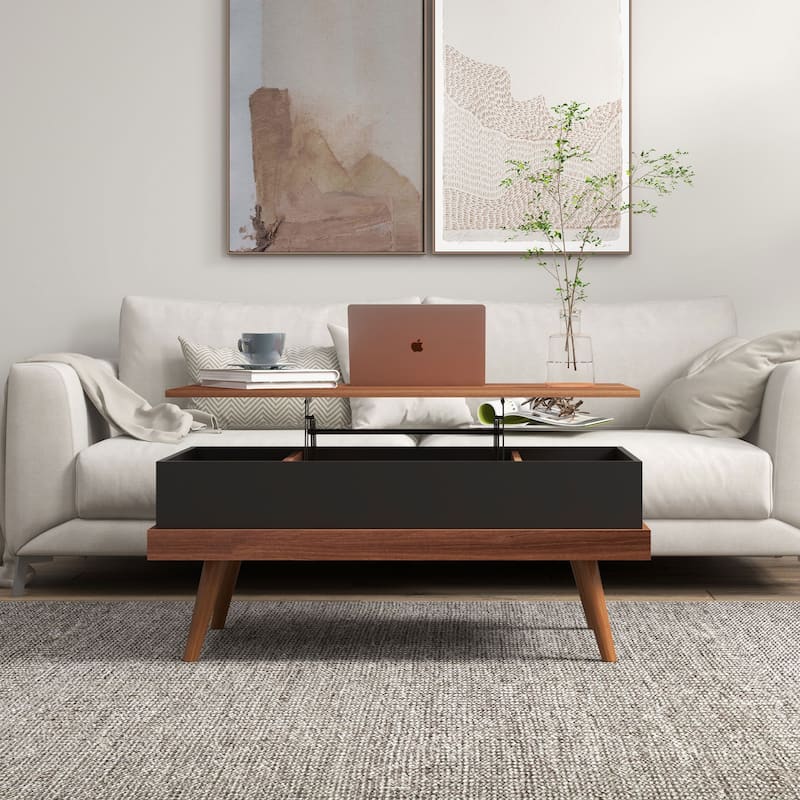 Lift Top Coffee Table with Hidden Compartments and Wood Legs
