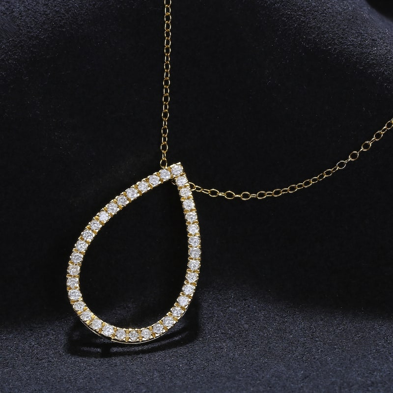 1/6ct - 1ct TDW 14K Gold Open Pear Diamond Pendant Necklace for Women - 3/4ct - Yellow