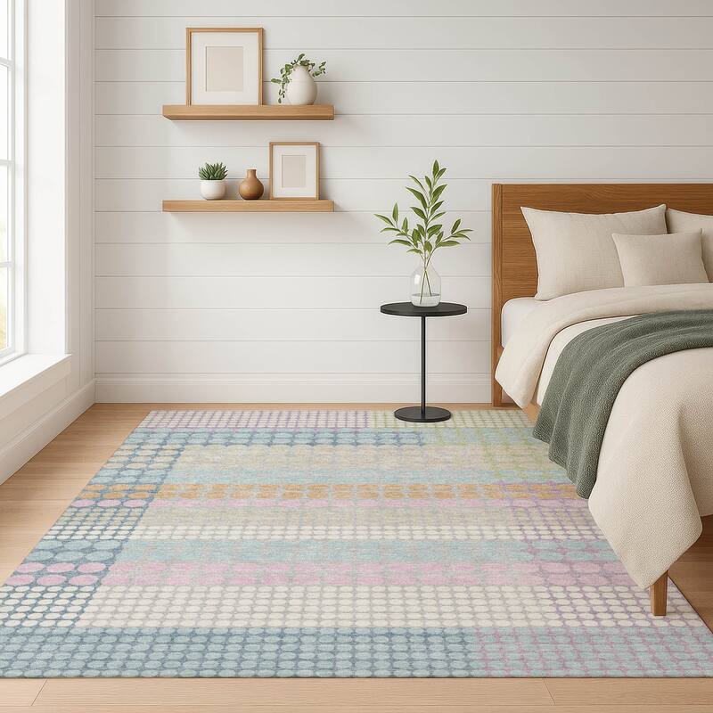 Machine Washable Indoor/ Outdoor Casual Dotty Chantille Rug