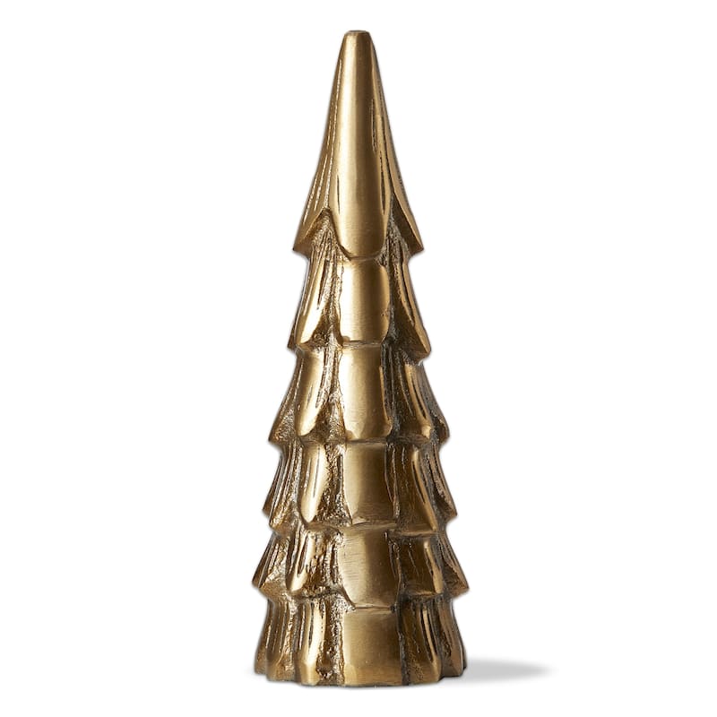 Cast Aluminum Gold Metal Christmas Tree Decor Medium for Tabletop or Mantel, 8 inch