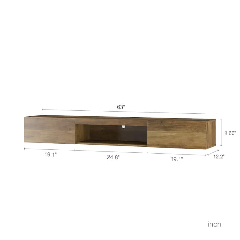 63" Floating TV Stand with Storage, LED Lights & Power Outlet for TVs Up to 60"