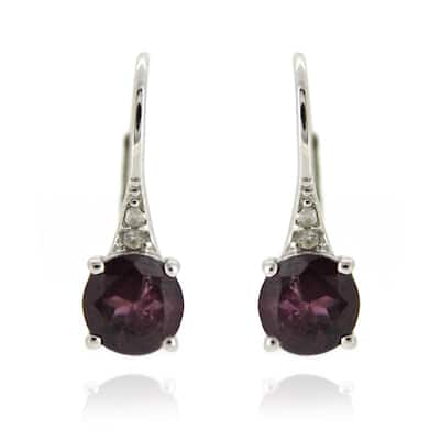 925 Sterling Silver Rhodolite Garnet and Diamond Earrings