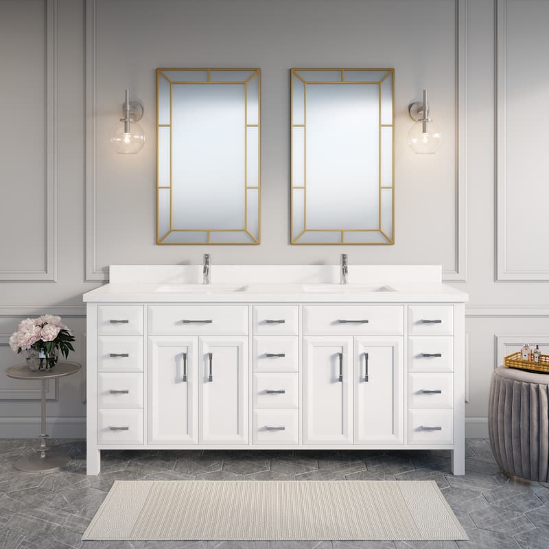 Calumet 75-in Solid Hardwood Bathroom Vanity with Engineered Stone Countertop