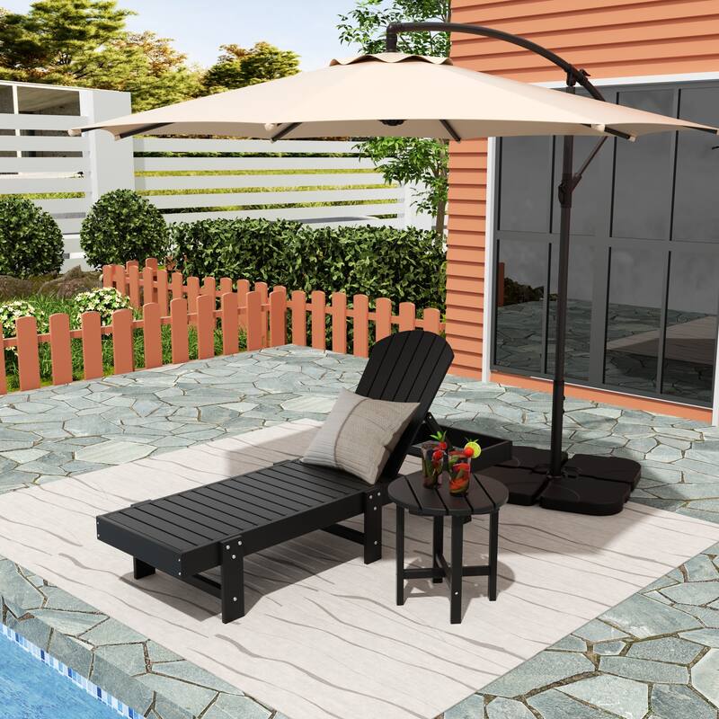 Polytrends Altura Poly Eco-Friendly All Weather Reclining Chaise Lounge with Arms & Side Table (2 Piece Set) - Black