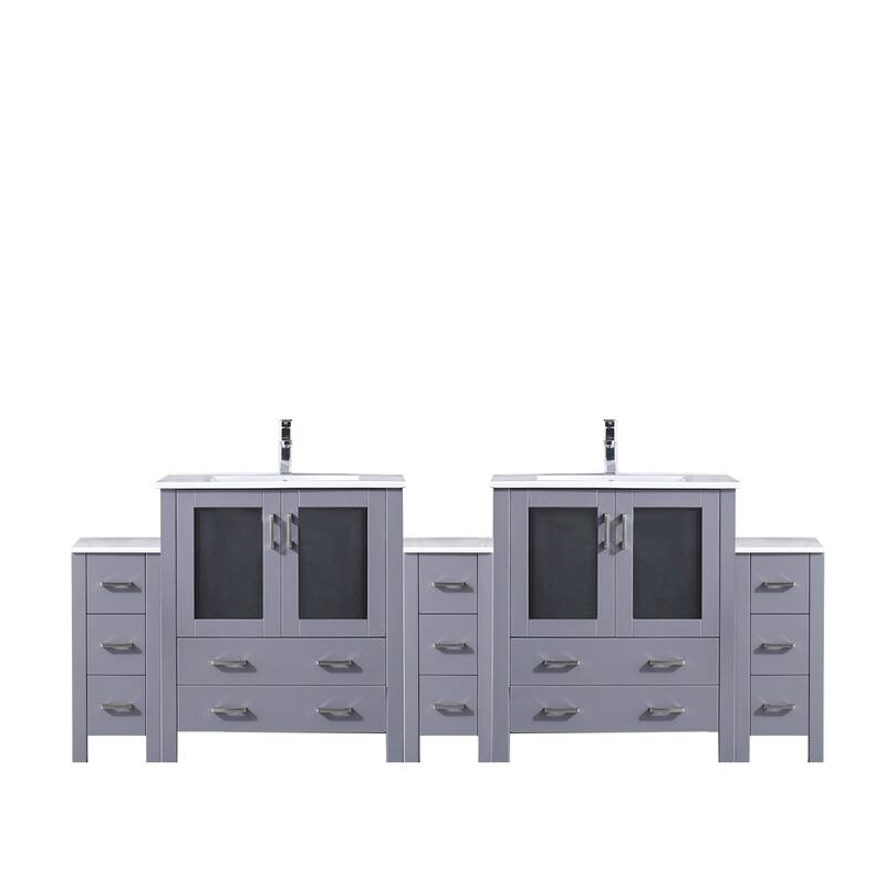 Volez Bath Vanity with Side Cabinets, Ceramic Top & Sink - 96 inch - Dark Grey