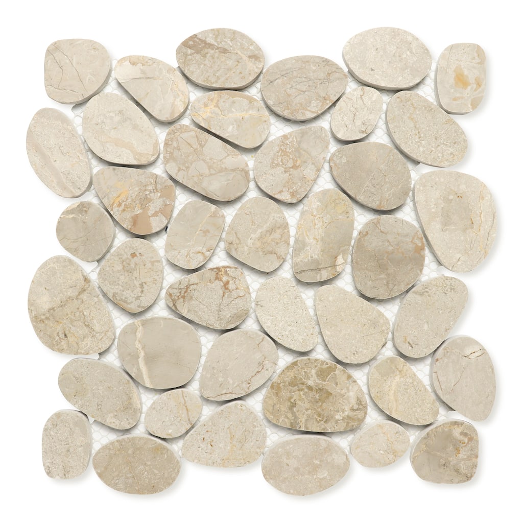 Seadrift 12 in. x 12 in. Budi Creme Honed Marble Mosaic Wall Tile