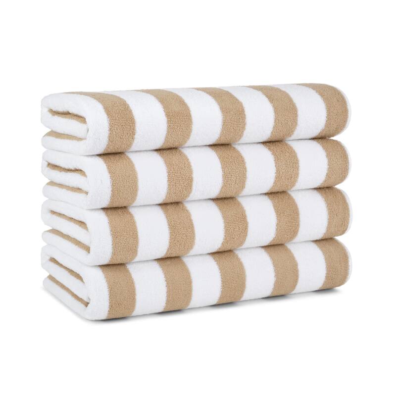 Arkwright Cali Cabana Beach Towels Pack of 4 100% Ring Spun Cotton Large Soft Quick Dry Pool Towel, Perfect for Hotel 30 x 60 in - Beige
