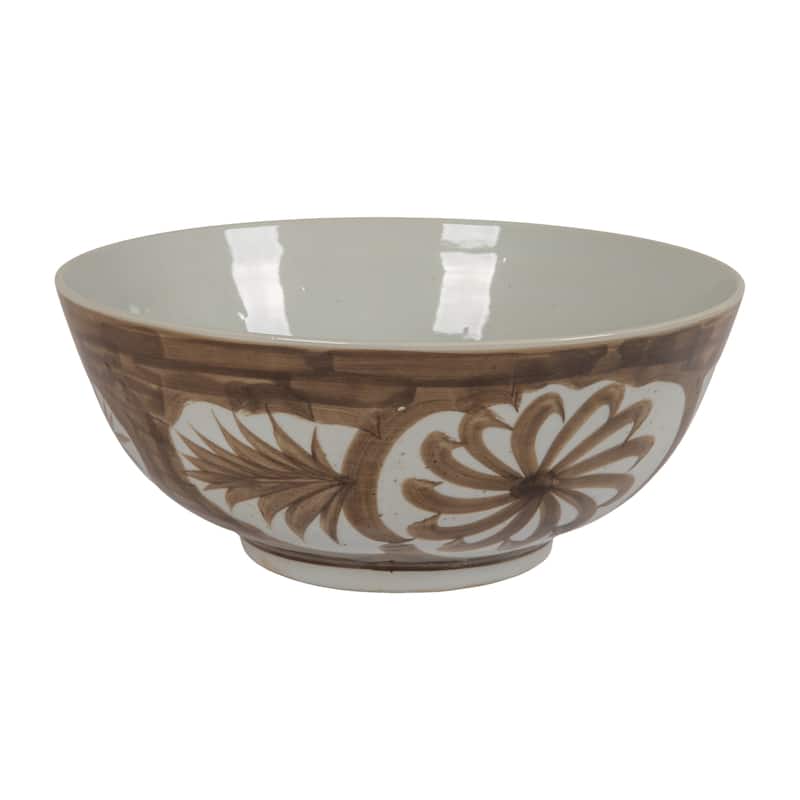 Hand Painted Stoneware Bowl with Floral Design