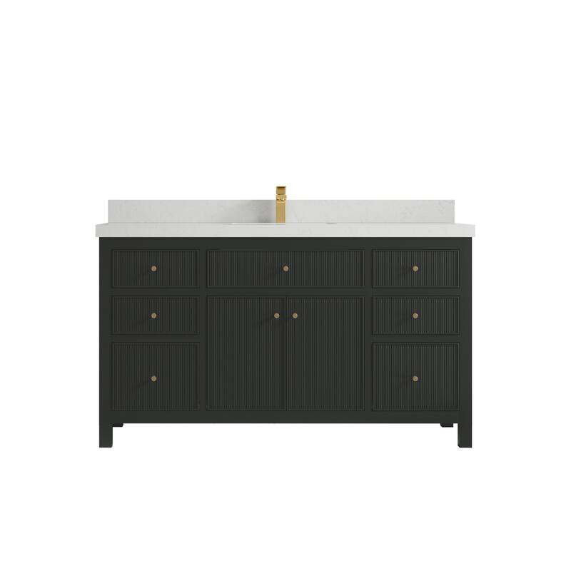 Willow Collections 60 in W x 22 in D Sonoma Free Standing Reeded Single Sink Bathroom Vanity with Countertop - 2" Carrara Quartz - Black Top