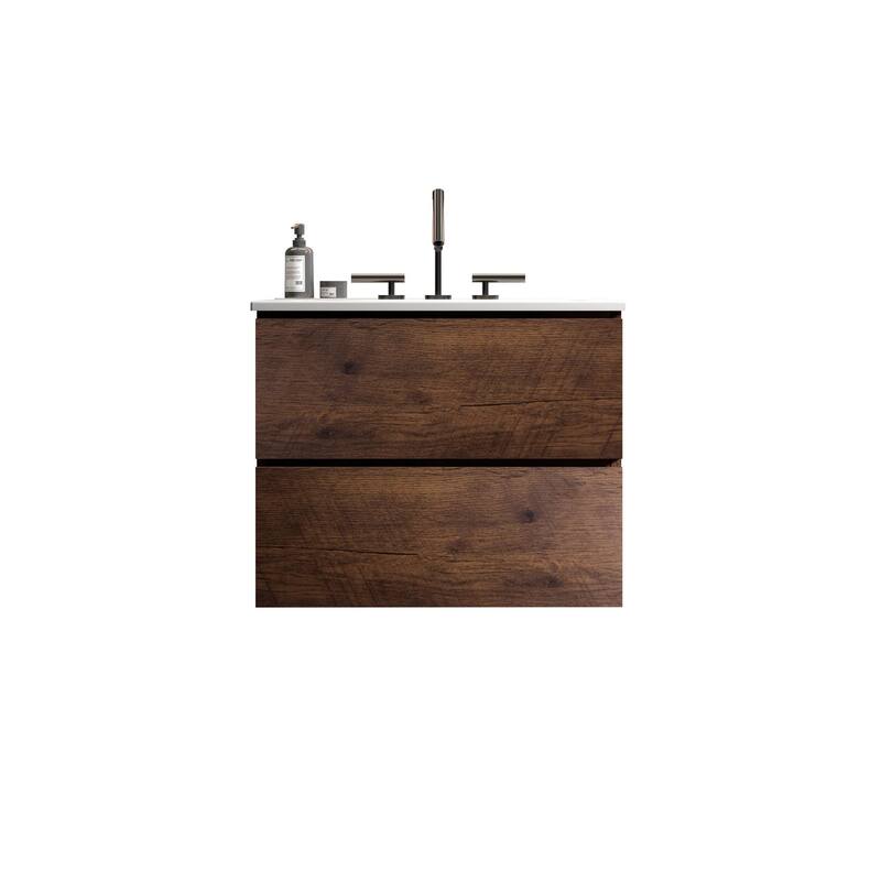 GDFStudio - Coralie Modern Floating Bathroom Vanity with Integrated Ceramic Sink and Soft-Close Storage