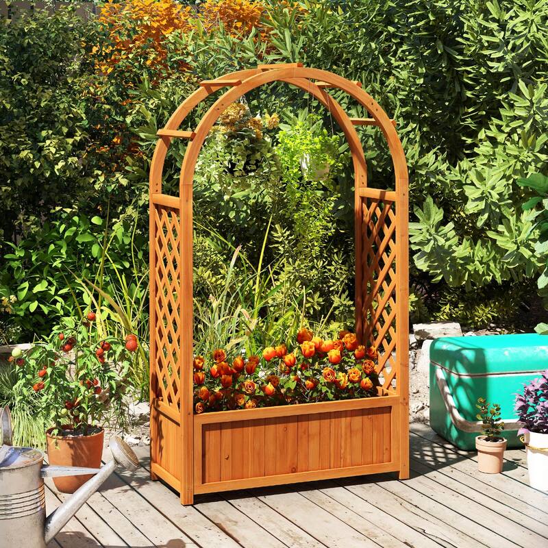 Costway 1/2 PCS Raised Garden Bed Wooden Elevated Planter Box with - Reddish Brown