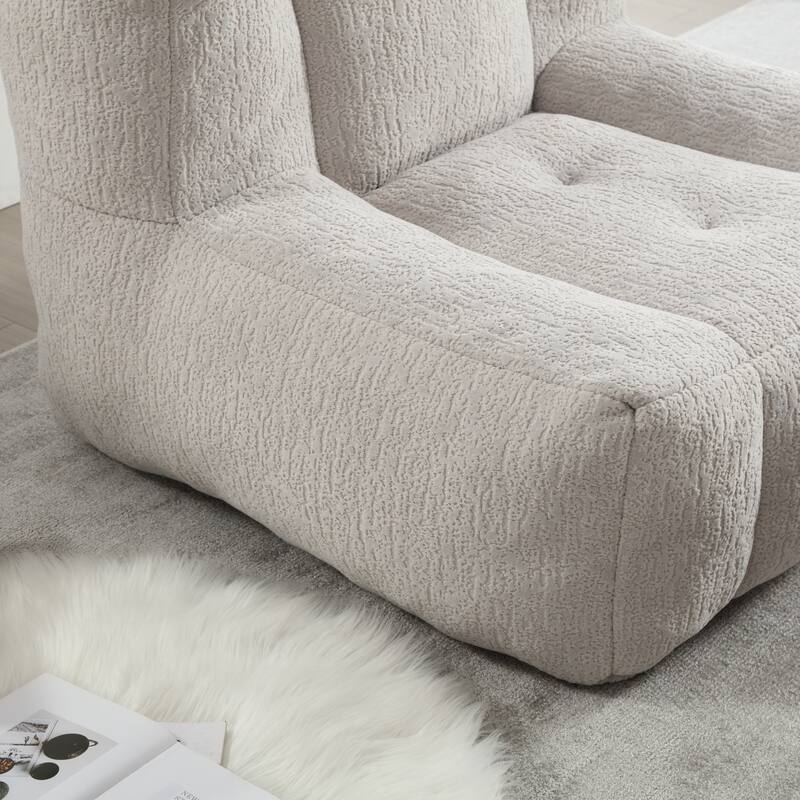 Fluffy Bean Bag Chair with Memory Foam and Ottoman, Super Soft Velvet Bean Bag for Adults & Kids, Comfortable Lazy Sofa