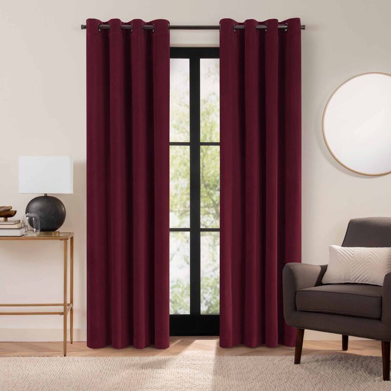 Eclipse Luxury Cotton Velvet 100% Blackout Grommet Curtain Window Panel - Red - 96x50