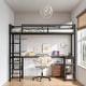 preview thumbnail 2 of 15, Industrial Modern Twin XL Metal Loft Bed with Desk and Shelves, Loft Bed with Ladder and Guardrails, Black with Black Desk