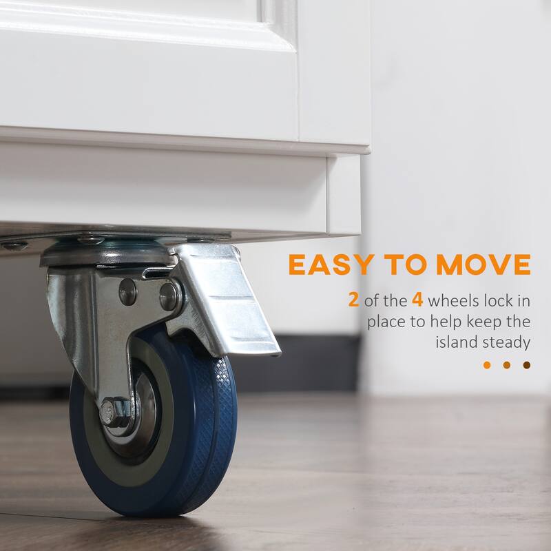HOMCOM Rolling Kitchen Island on Wheels Utility Cart with Drop-Leaf and Rubber Wood Countertop, Storage Drawers, Dark Grey
