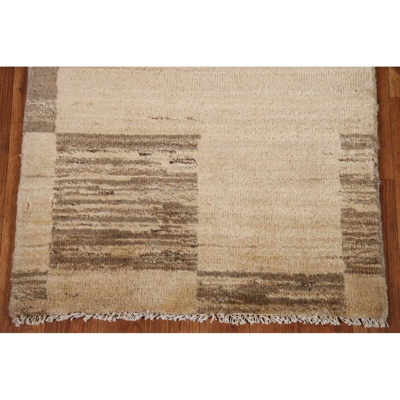 Hand Knotted Oriental 100% Wool Carpet Tribal Modern Beige & Ivories Gabbeh (kashkoli) Area Rug - 3' 2'' X 2' 0''