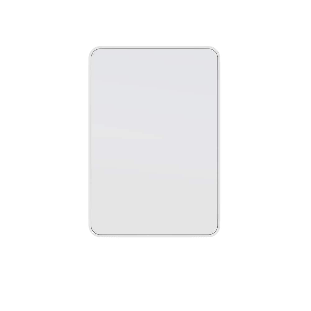 Glass Warehouse 32 in. H x 22 in. W Radius Corner Stainless Steel Framed Mirror