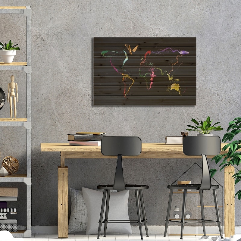 World Map (Abstract Paint) II Print On Wood by Michael Tompsett - Multi-Color