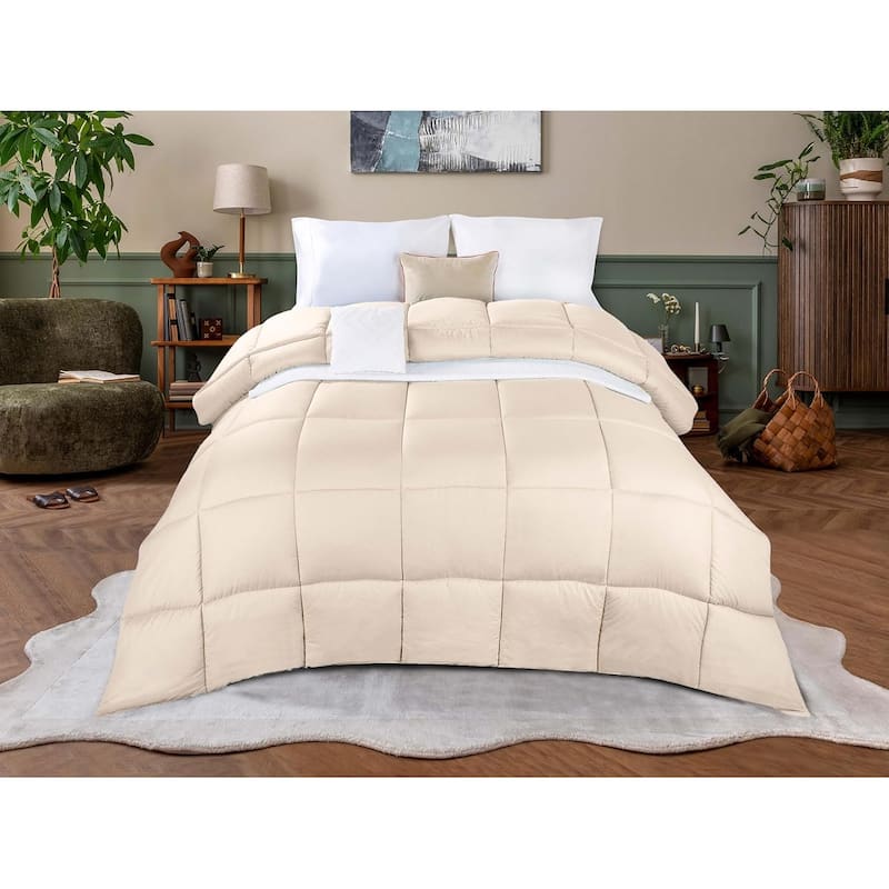 Superior Monochrome Basketweave Microfiber Down Alternative Comforter - Full/Queen - Cream