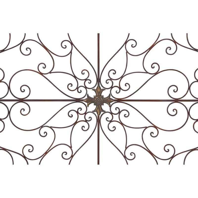 Metal Fleur De Lis Scrolled Medallion Home Wall Decor - Brown - Roche River Decor