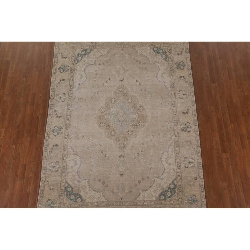 Vintage Distressed Tabriz Persian Rug Handmade Oriental Wool Carpet - 6'4" x 9'3"