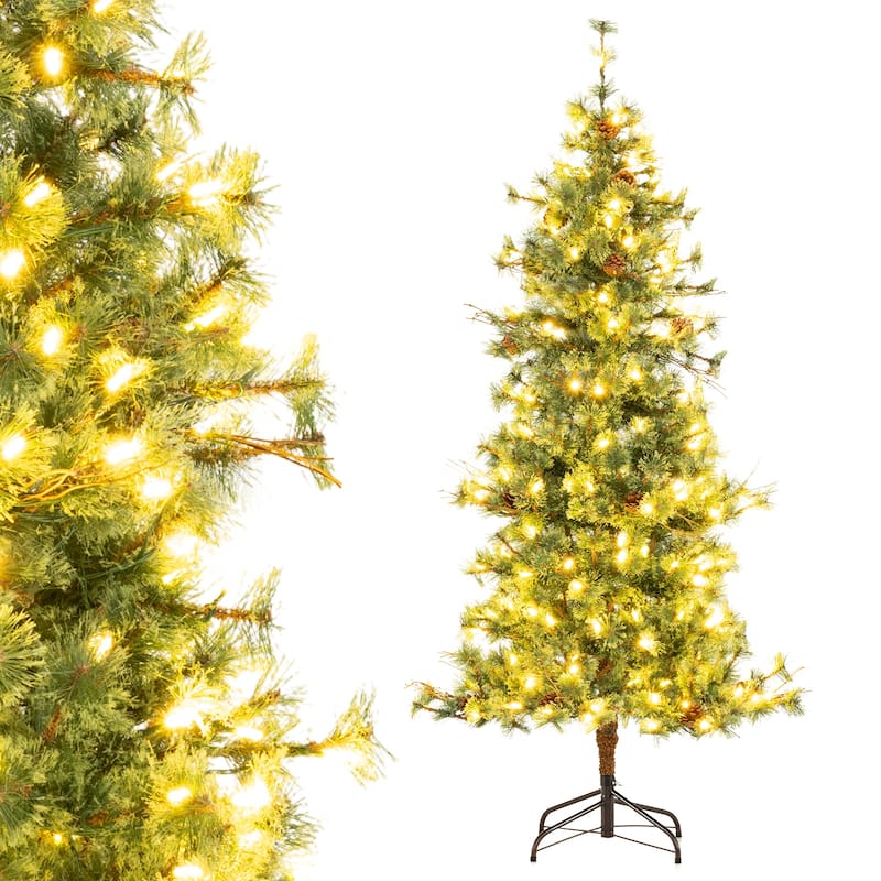 Costway 6/7/8 FT Artificial Christmas Tree with 370/502/702 Branch & - Green - See Details - 6 Foot