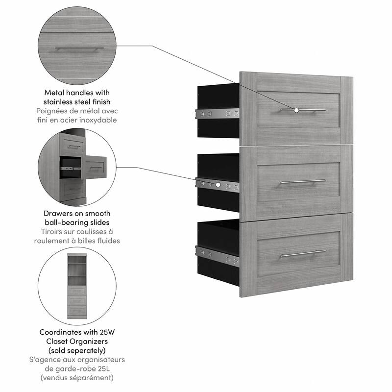 Pur 3 Drawer Set for Pur 25W Closet Organizer by Bestar - 3 Drawer Set