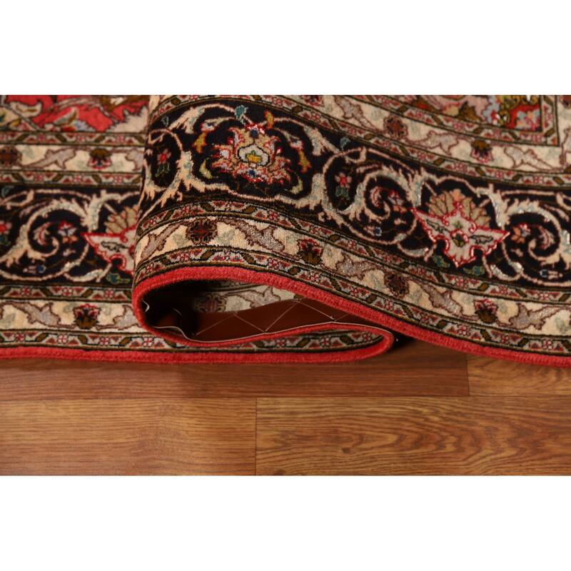 Hand-Knotted Red Floral Wool & Silk Tabriz Persian Rug - 5'1"x 6'9"