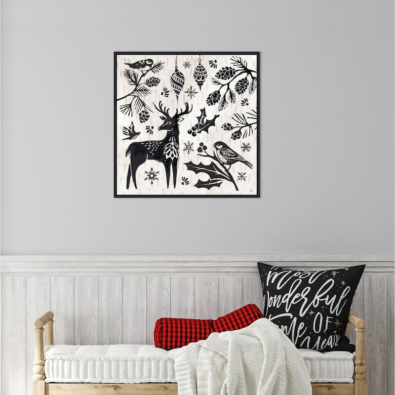 Woodcut Christmas III by Daphne Brissonnet Framed Canvas Wall Art