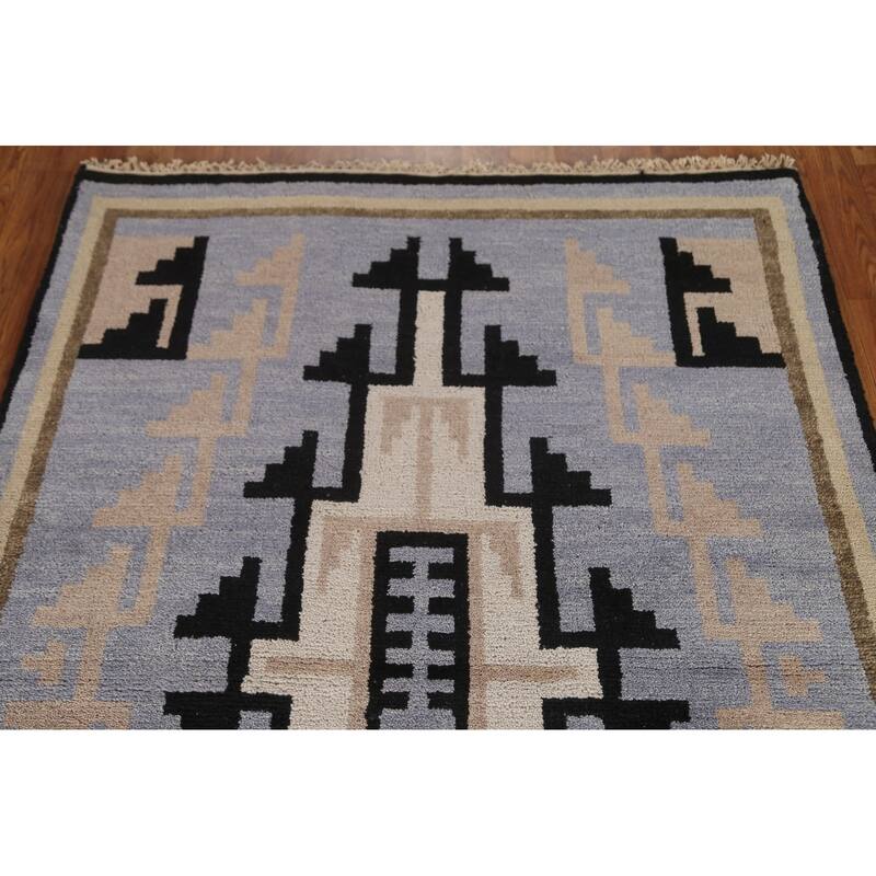 Hand Knotted Oriental 100% Wool Carpet Tribal Navy Blue & Blues Area Rug - 5' 10'' X 4' 0''