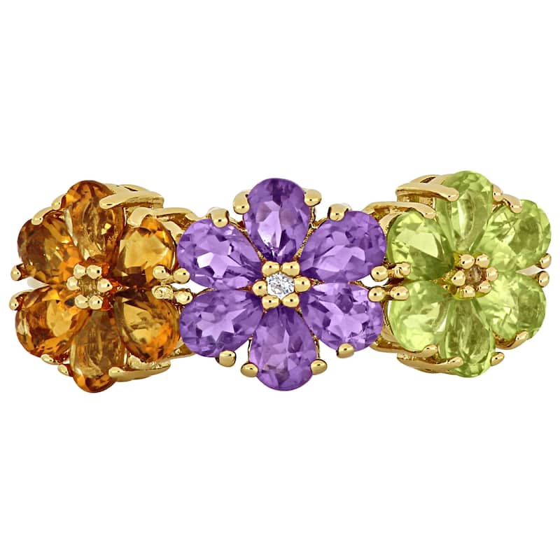 Miadora 2 3/4ct TGW Amethyst Citrine Peridot White Sapphire Floral Ring in Yellow Silver
