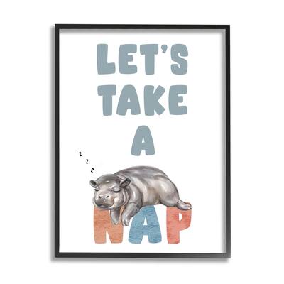 Stupell Let's Take A Nap Phrase Sleeping Baby Hippo Framed Wall Art - Blue