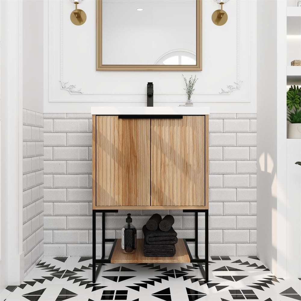 Bathroom Vanity With Sink In 24/30 Inch, Freestanding Bathroom Vanity With Soft Close Door & Drawer and Open Shelf