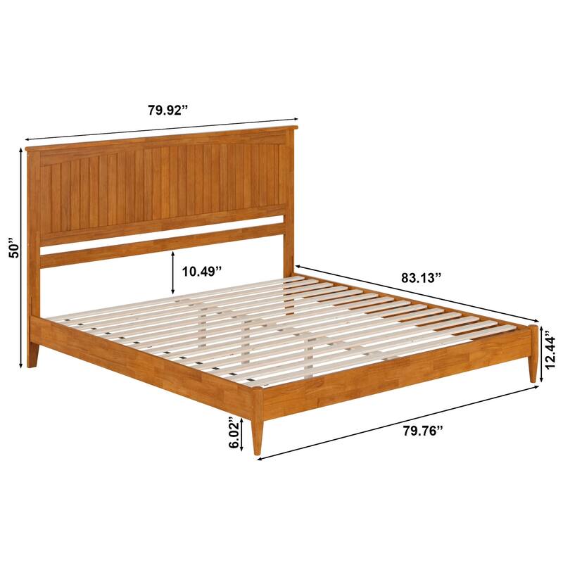 King Size Platform Bed - Solid Wood Low Profile Bed Frame, Modern Design, Light Toffee Finish
