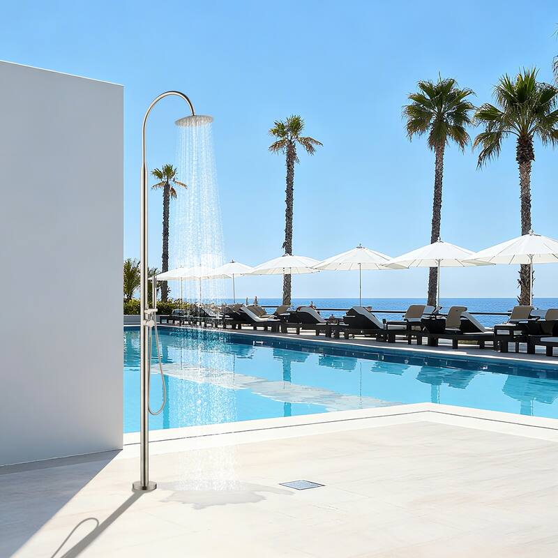 81"H Stainless Steel Freestanding Outdoor Shower with Handheld Shower