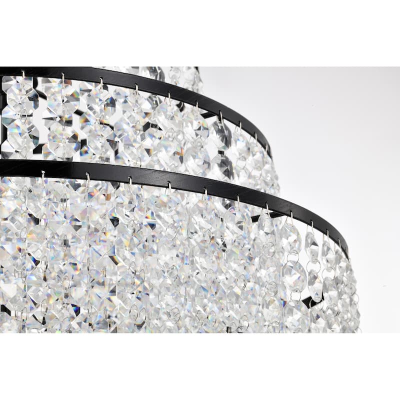Antique Black Finish 6-Light Glam Chandelier with Tier Cascading Crystals