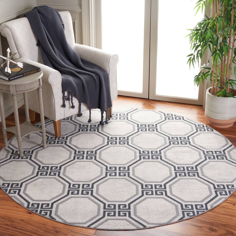 SAFAVIEH Odyssey Metha Modern Rug - 6'7" Round - Ivory/Grey