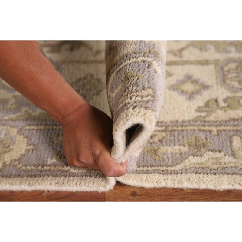Beige Oushak Oriental Runner Rug Handmade Wool Carpet - 2'7"x 10'0"