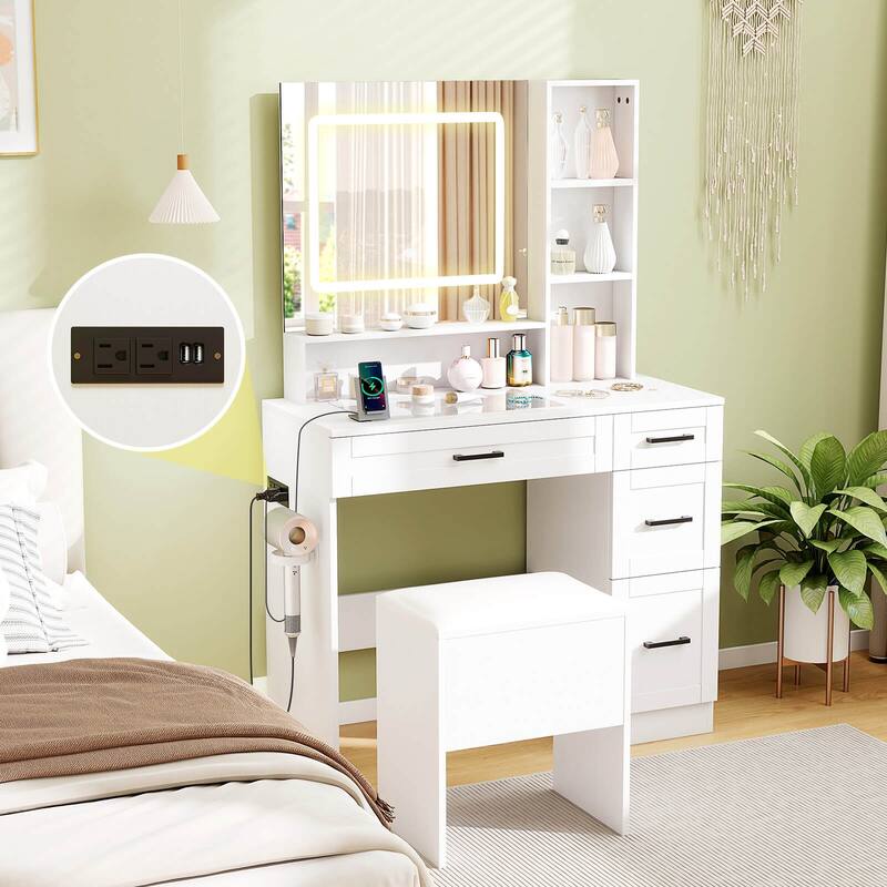 Costway 35.5" Makeup Table Set Vanity Desk with Mirror and Lights 2 - See Details
