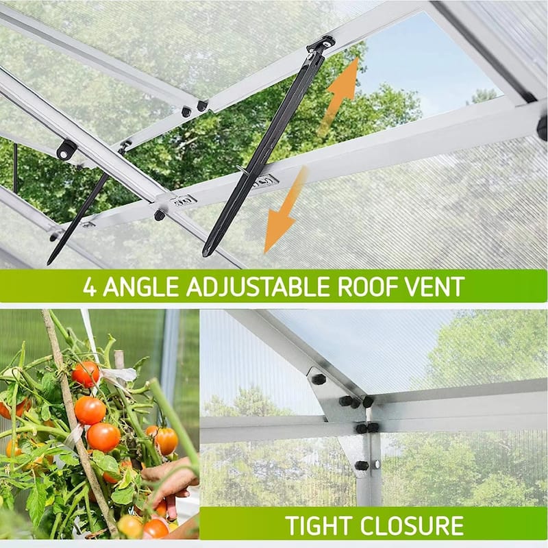 8 x 6FT Greenhouse 2 Vent Window with Lockable Hinged Door Walk-in Hobby Greenhouse Aluminum Hot House