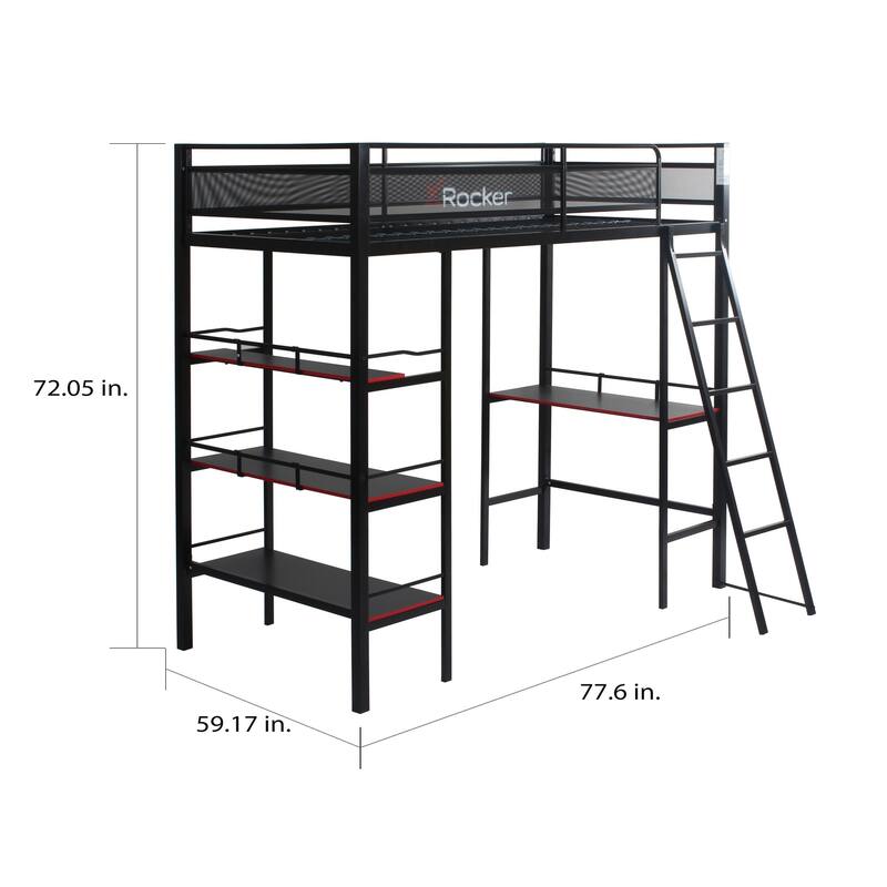X Rocker Fortress Black Gaming Bunk w/ Built-in Desk and Shelves
