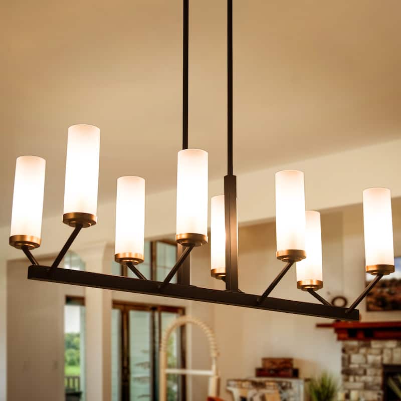 Kayna Modern 8-Light Black Gold 31.5" Linear Island Lights Glass Chandelier for Dining Room