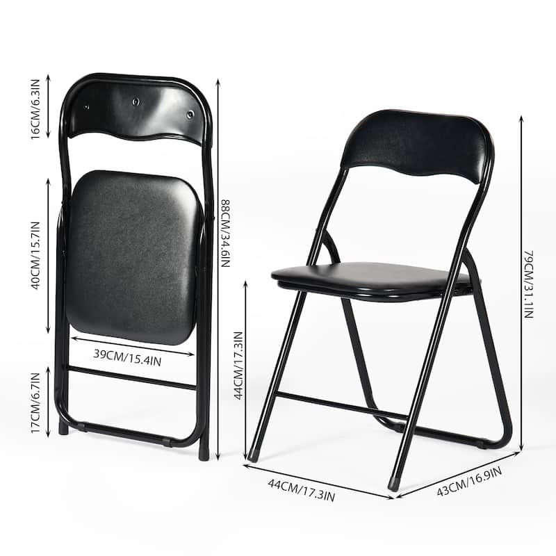 Homylin Folding Padded Chairs with PVC Seat and Back, Space-Saving Steel Frame Chairs, Black