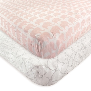 Hudson Baby Infant Girl Cotton Fitted Crib Sheets, Elephant, One Size - Elephant - One Size