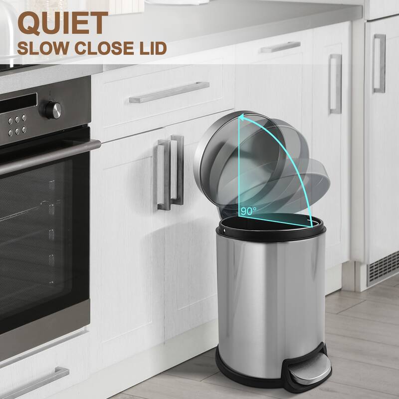 Innovaze 1.32 Gal./3 Liter Stainless Steel Round Step-on Trash Can for Bathroom and Office