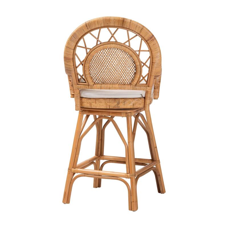 Adam Natural Rattan Counter Stool with Cushion - Handwoven Wicker Swivel Bar Chair for Kitchen Island or Lounge Area
